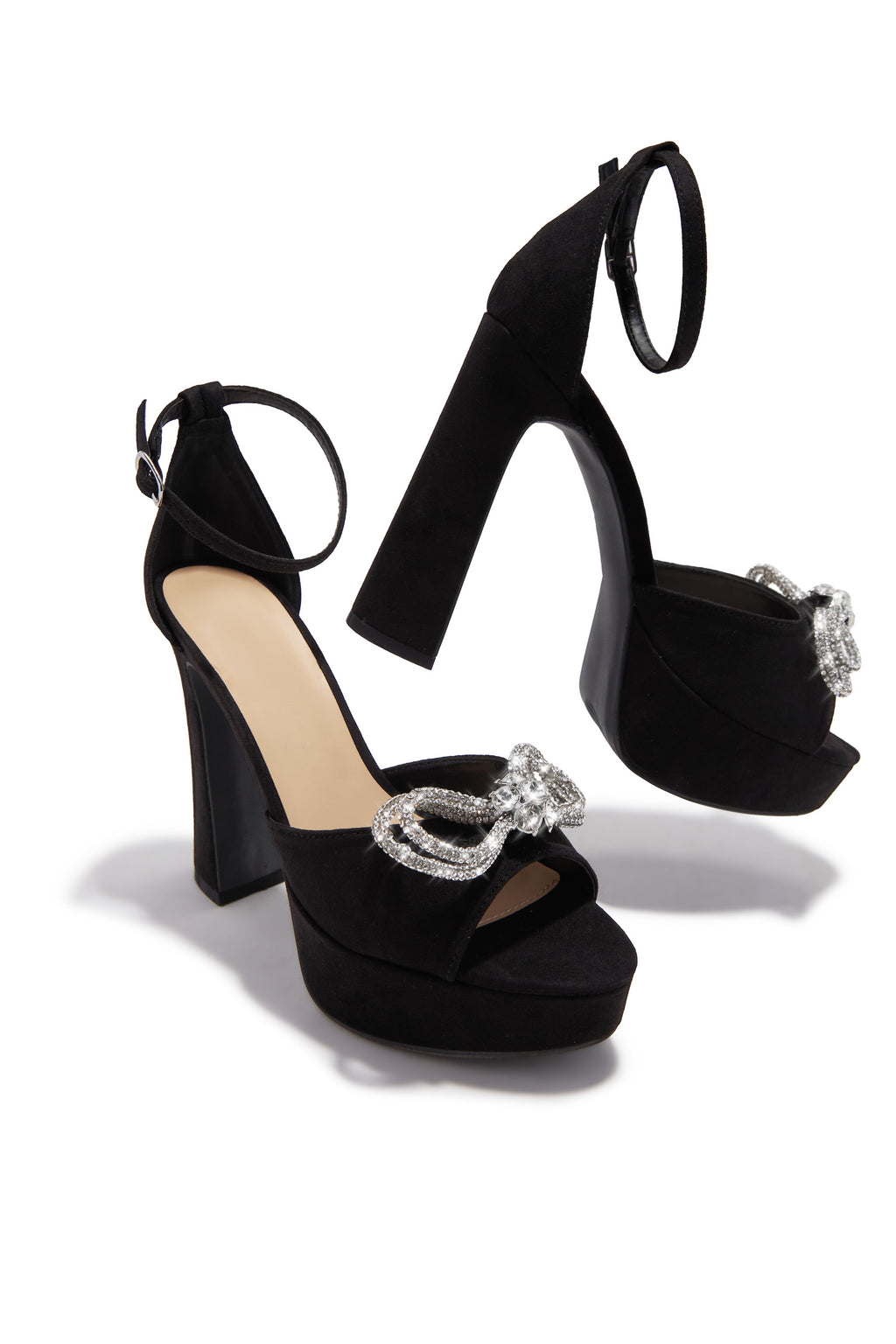 Caitelyn Embellished Bow Platform Block Heels - Black