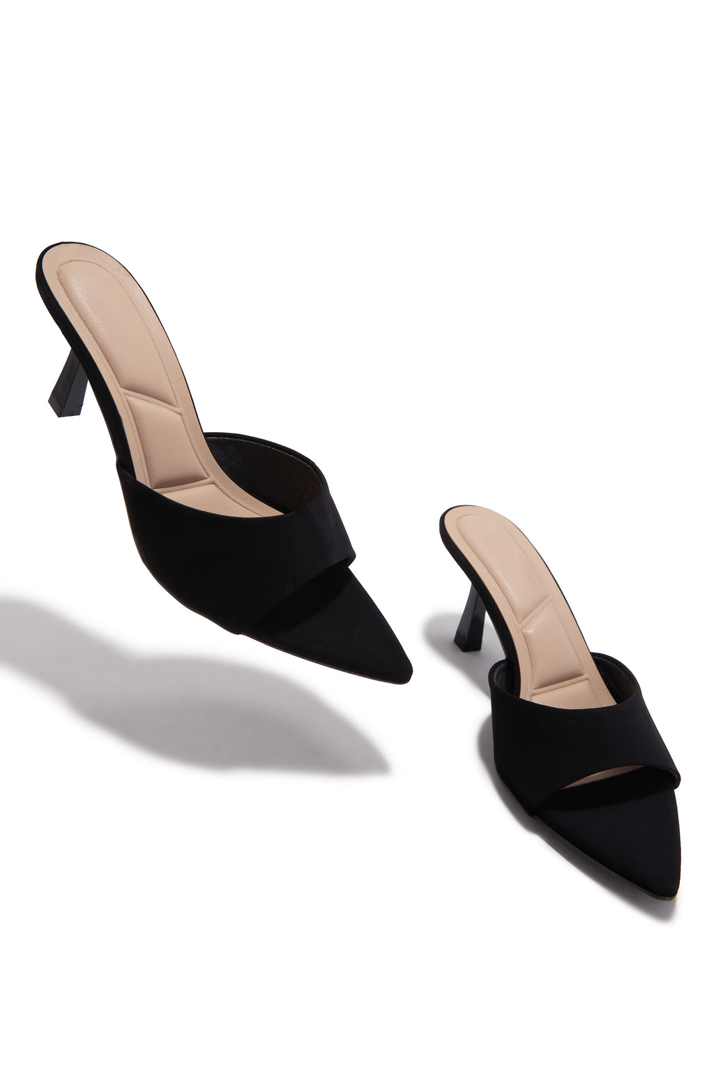 Hallie Pointed Toe Mid Heel Mules - Black