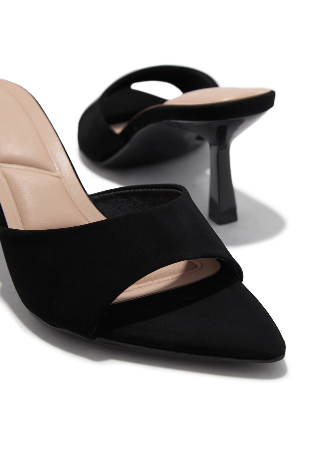 Hallie Pointed Toe Mid Heel Mules - Black