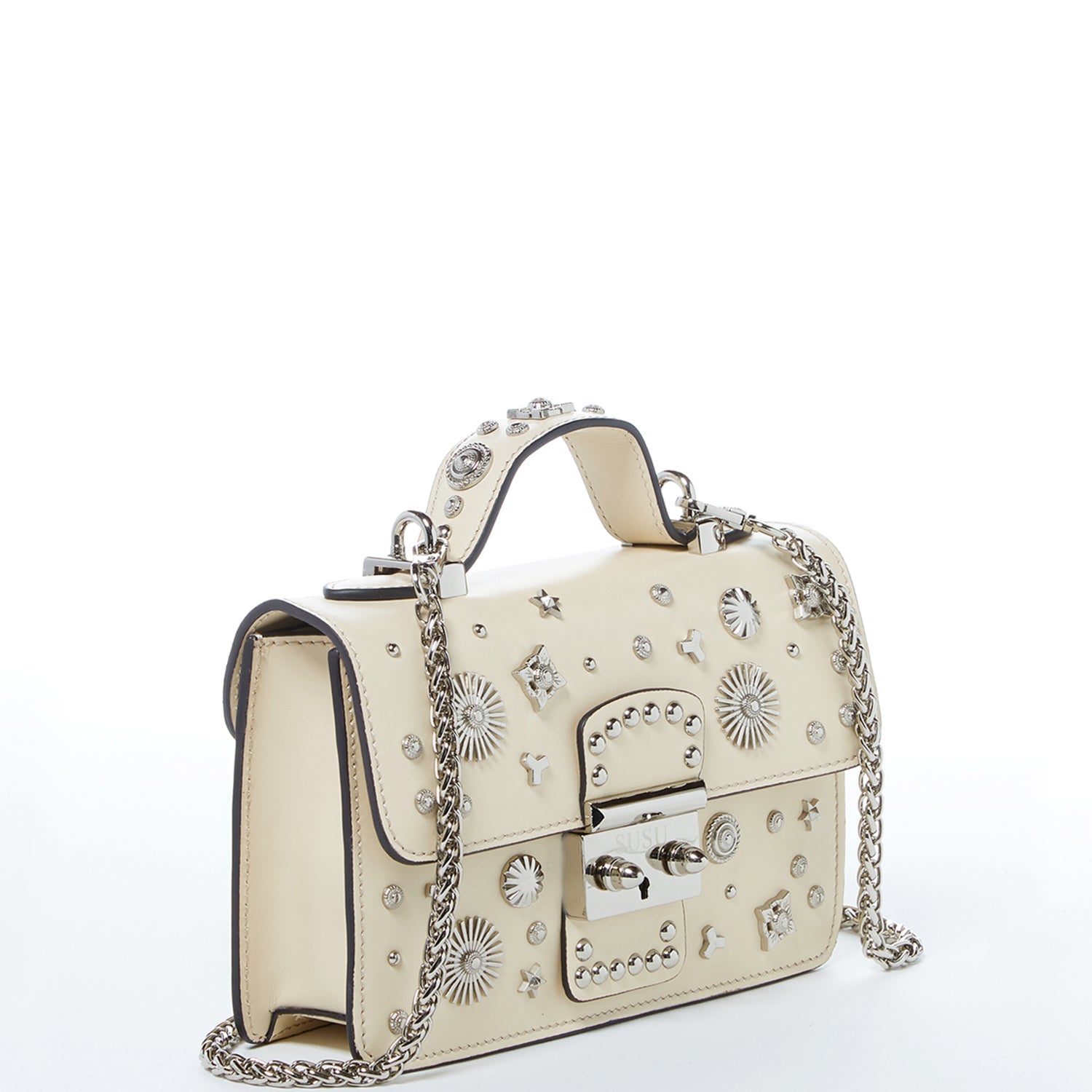 Small Leather Crossbody Bag Studded Purse