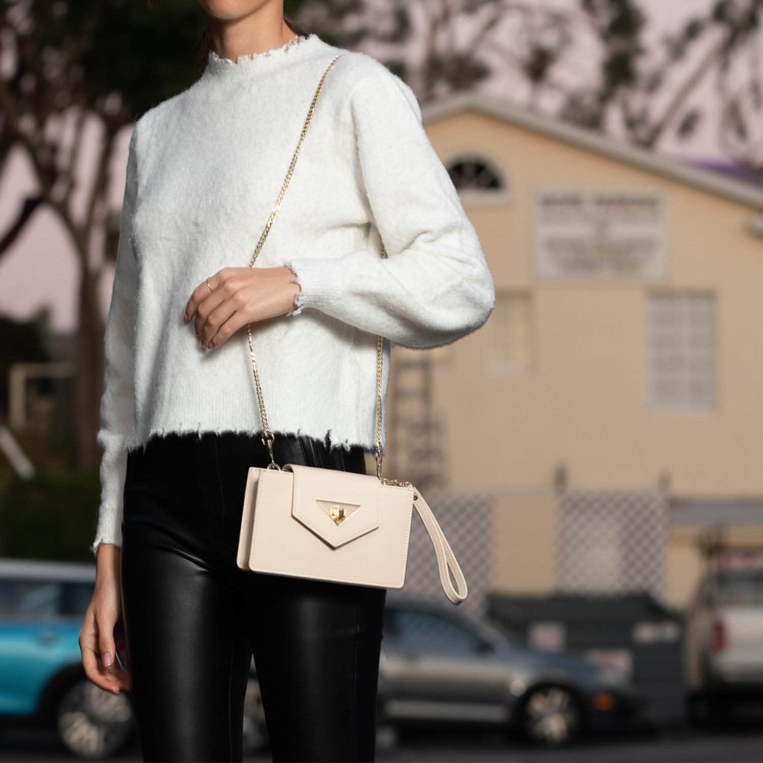 Off White Bag Mini Crossbody Purse Cream Leather Wristlet Women's Handbag