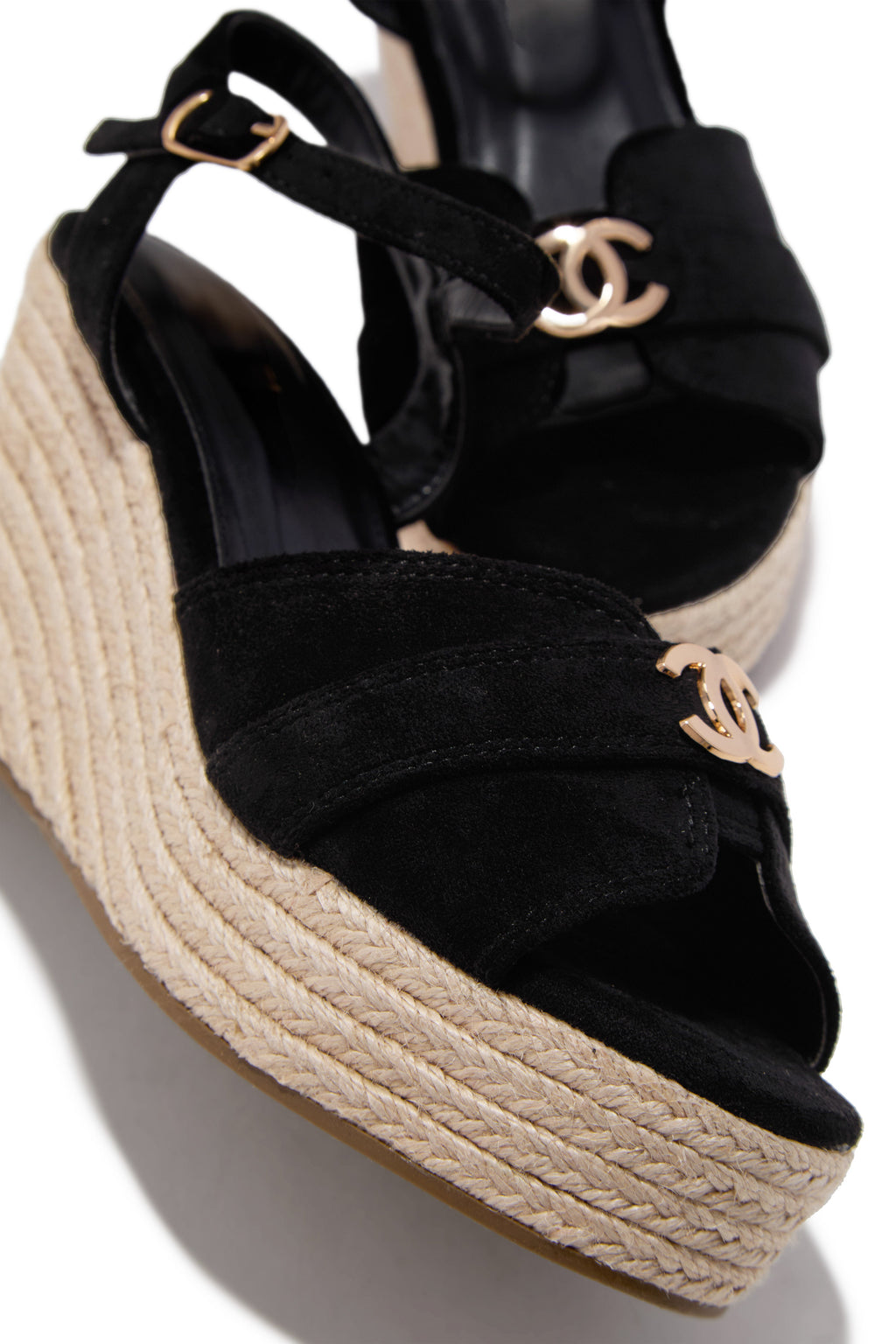 Ciana Platform Espadrille Wedge Heels - Black