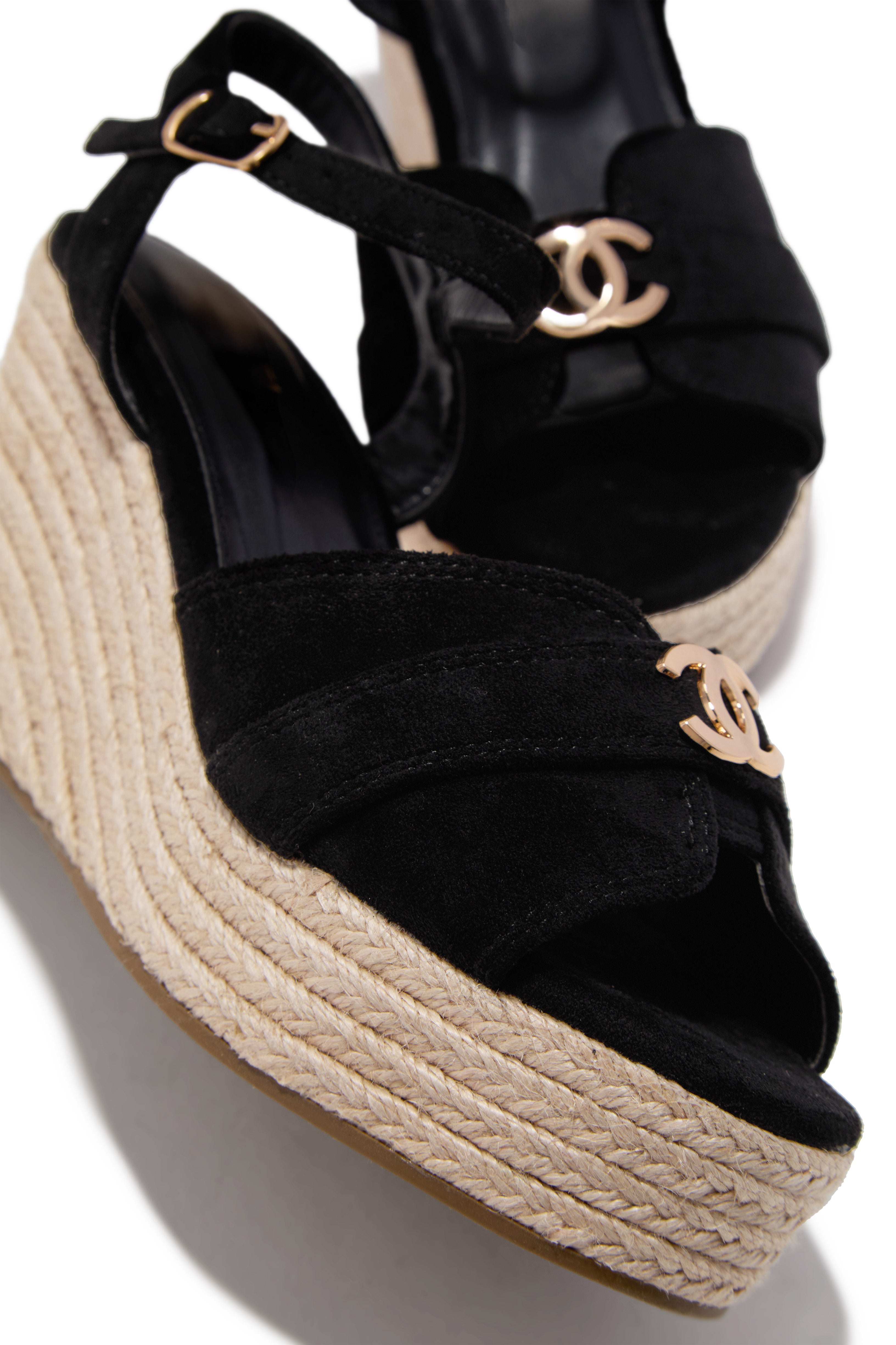 Ciana Platform Espadrille Wedge Heels - Black