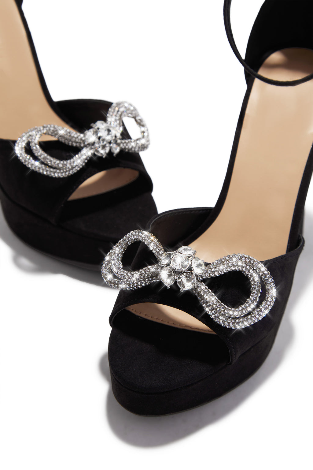Caitelyn Embellished Bow Platform Block Heels - Black