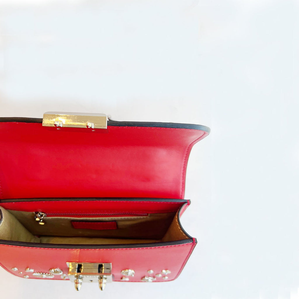 Studded Small Leather Crossbody Bag Red Purse